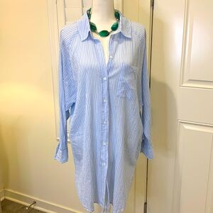 H&M oversized long  blue striped cotton button down shirt long sleeve M